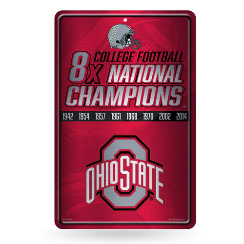 Ohio State Buckeyes 8X College Football National Champions 11"x17" Large Embossed Metal Wall Sign by Rico