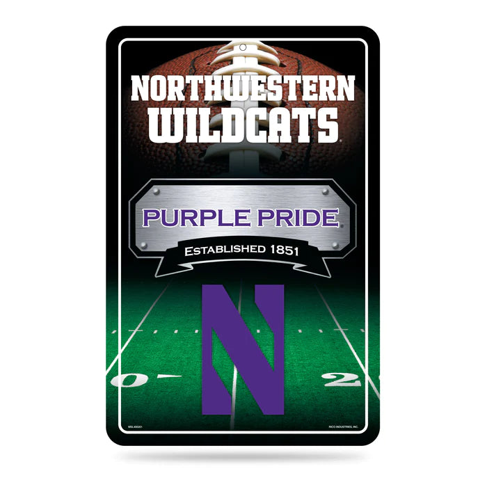 Northwestern Wildcats 11"x17" Large Embossed Metal Wall Sign by Rico
