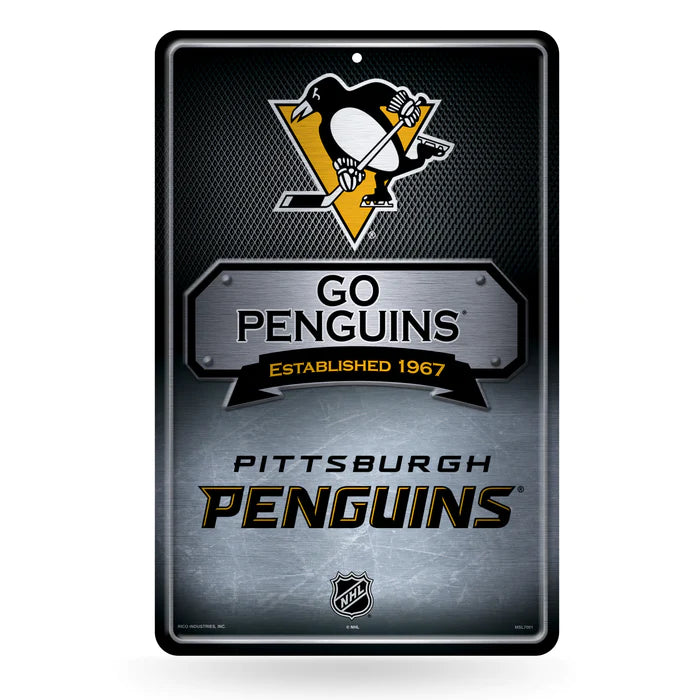 Pittsburgh Penguins 11"x17" Large Embossed Metal Wall Sign by Rico