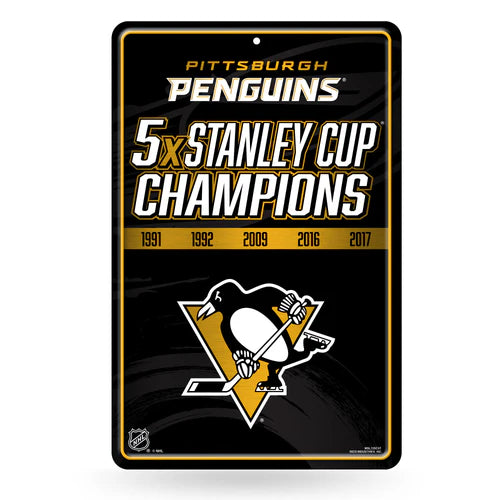 Pittsburgh Penguins 5 Time Stanley Cup Champs 11"x17" Large Metal Wall Sign by Rico