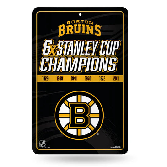 Boston Bruins NHL 11x17 metal wall sign with team name and six Stanley Cup championship dates by Rico