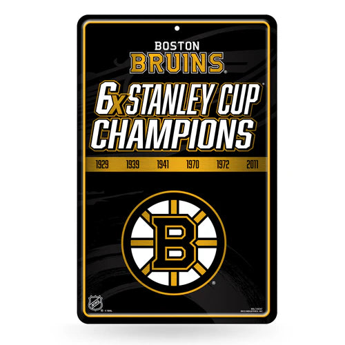 Boston Bruins 6 Time Stanley Cup Champs 11"x17" Large Metal Wall Sign by Rico