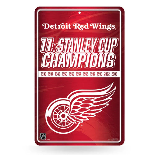 Detroit Red Wings 11 Time Stanley Cup Champs 11"x17" Large Metal Wall Sign by Rico