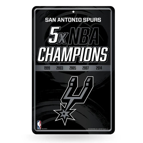 San Antonio Spurs 5 Time NBA Champs 11"x17" Large Metal Wall Sign by Rico