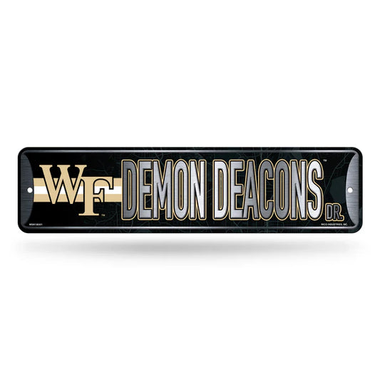 Wake Forest Demon Deacons 4x15 NCAA metal street sign with team colors and graphics, officially licensed by Rico Industries.