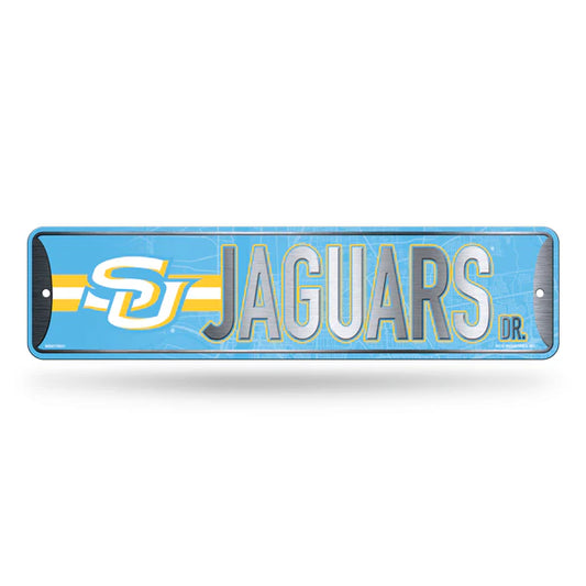 Southern Jaguars NCAA Metal Street Sign, 4"x15", durable metal with bold team graphics, officially licensed décor.