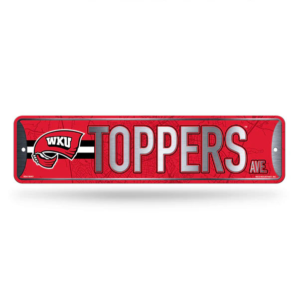 Western Kentucky Hilltoppers NCAA metal street sign 4"x15" with team colors and graphics, officially licensed.