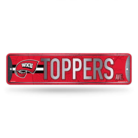 Western Kentucky Hilltoppers NCAA metal street sign 4"x15" with team colors and graphics, officially licensed.