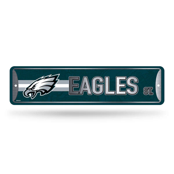 Philadelphia Eagles NFL 4"x15" metal street sign with team colors and graphics, officially licensed by Rico Industries.