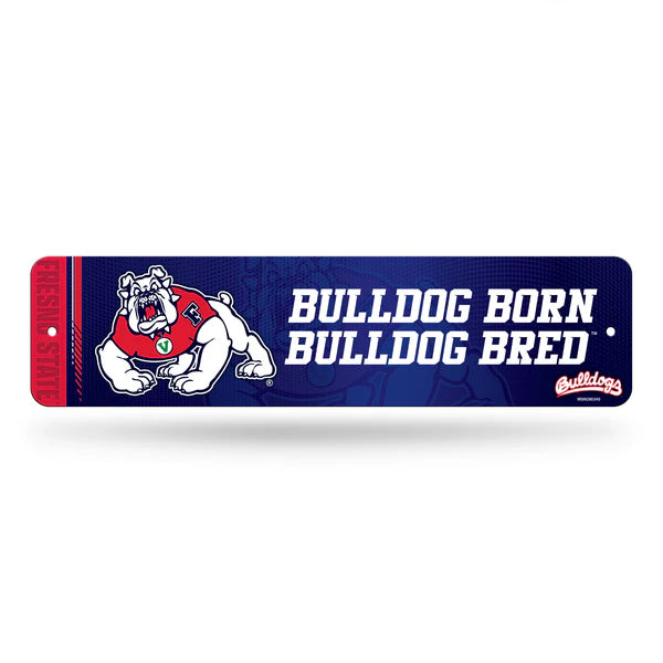 Fresno State Bulldogs NCAA metal street sign, 4x15 wall décor with official team colors and graphics