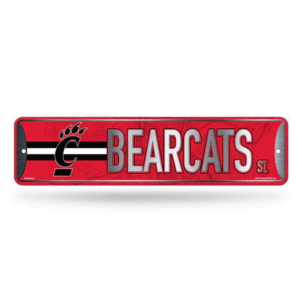 Cincinnati Bearcats NCAA Metal Street Sign with bold team graphics, durable 4"x15" design, and official NCAA license.