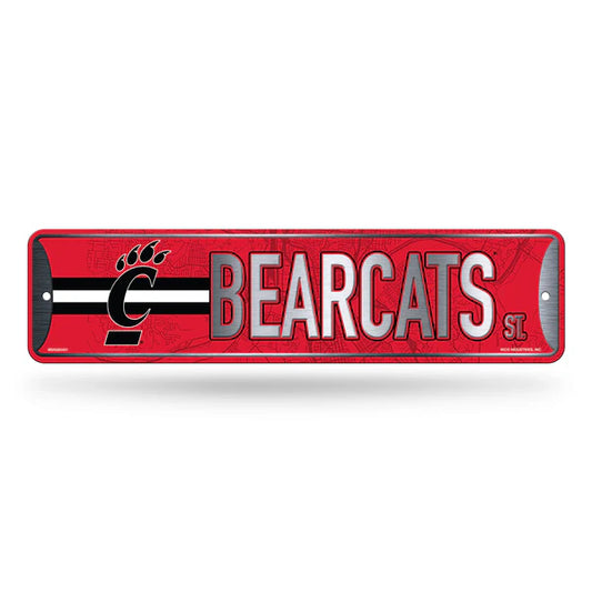 Cincinnati Bearcats NCAA Metal Street Sign with bold team graphics, durable 4"x15" design, and official NCAA license.