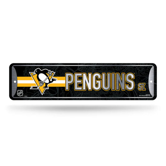Pittsburgh Penguins NHL metal street sign, 4x15 wall décor with official team colors and bold graphics