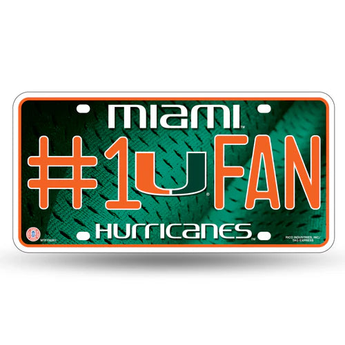 Miami Hurricanes #1 Fan Metal License Plate by Rico