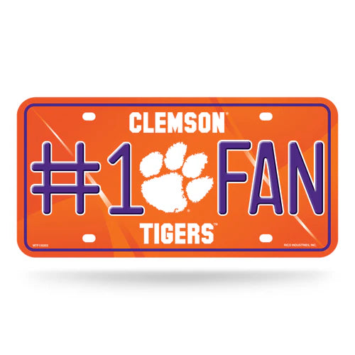 Clemson Tigers #1 Fan Metal License Plate by Rico