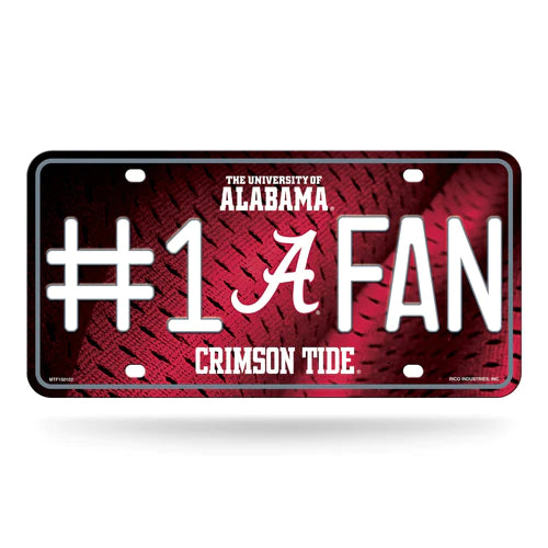 Alabama Crimson Tide Script A #1 Fan Metal License Plate by Rico