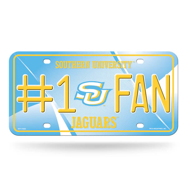 Southern Jaguars NCAA 6x12 #1 Fan metal license plate with team colors and graphics, officially licensed.