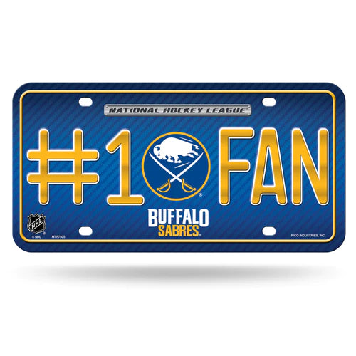 Buffalo Sabres #1 Fan Metal License Plate by Rico, 6" x 12", durable metal, team colors and graphics, NHL licensed, perfect for fans.