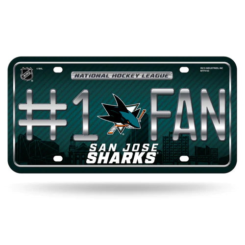 San Jose Sharks #1 Fan Metal License Plate by Rico