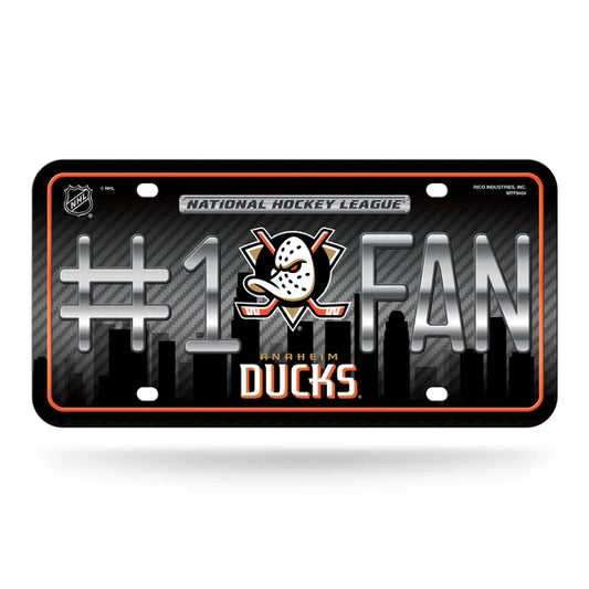 Anaheim Ducks NHL #1 Fan metal auto license plate, 6x12 inches, official team colors, hockey fan décor