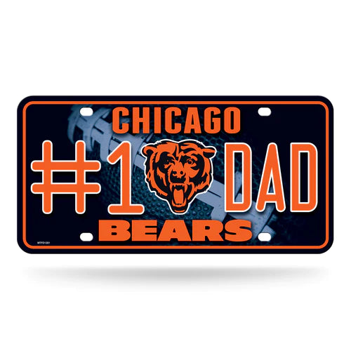 Chicago Bears #1 Dad Metal License Plate by Rico, 6" x 12", durable metal, team colors and graphics, NFL licensed, perfect for showing Bears pride on your vehicle.