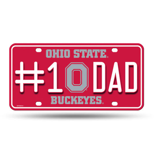 Ohio State Buckeyes #1 Dad metal license plate with bold team graphics and colors, perfect for vehicles or display.