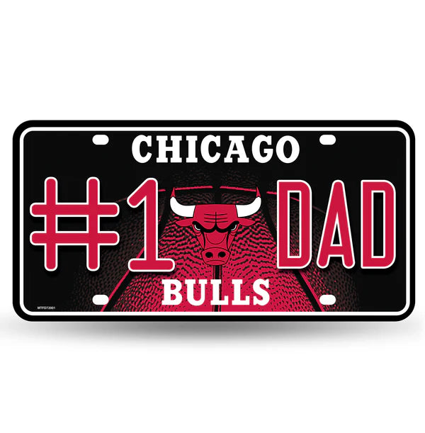 Chicago Bulls NBA 6x12 #1 Dad metal license plate with team colors and graphics, officially licensed by NBA.