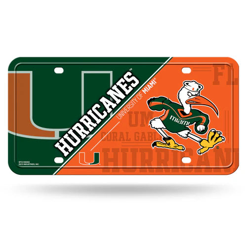 Miami Hurricanes Split Design Metal Auto License Plate / Tag by Rico Industries