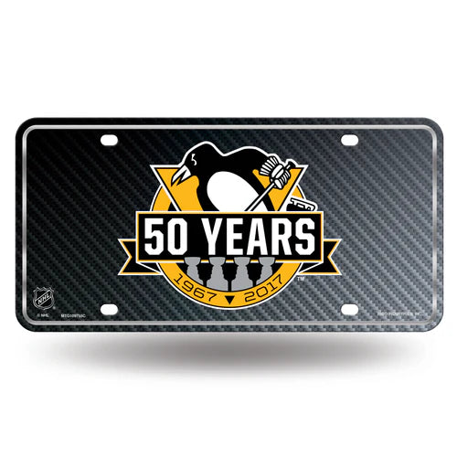 Pittsburgh Penguins 50th Anniversary Metal License Plate by Rico