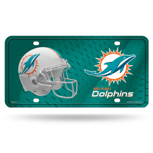Miami Dolphins metal license plate: bold team colors, durable metal, official NFL licensed. 