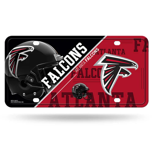 Atlanta Falcons 6"x12" Metal License Plate by Rico. Team graphics and colors. Predrilled holes for mounting. Officially Licensed