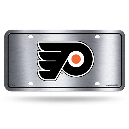 Philadelphia Flyers Primary Logo Silver Metal License Plate: NHL-licensed, 6" x 12", featuring team colors/graphics, durable metal by Rico.