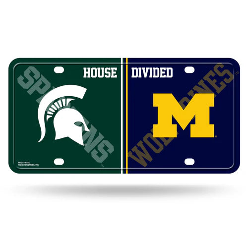 Michigan Wolverines/ Michigan State Spartans House Divided Metal License Plate by Rico