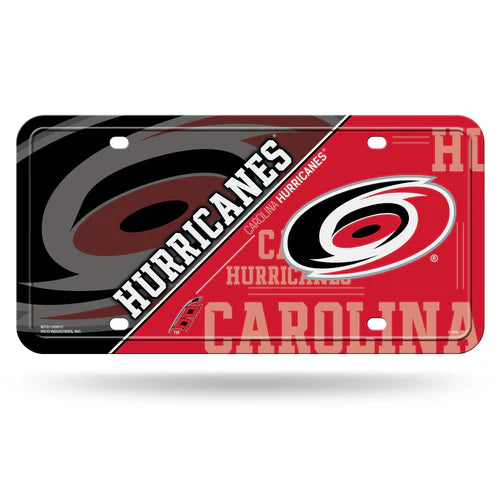  Decorative license plate featuring the carolina hurricanes logo, team name, predominantly in red and black colors.