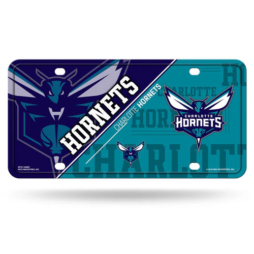 Charlotte Hornets Split Design Metal License Plate by Rico, 6" x 12", durable metal, team colors and graphics, NBA licensed.