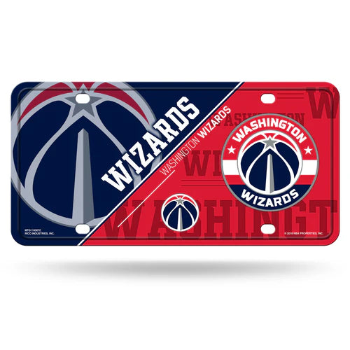 Washington Wizards Split Design Metal Auto License Plate: 6"x12", team colors and graphics, metal material, officially licensed by NBA, made by Rico.