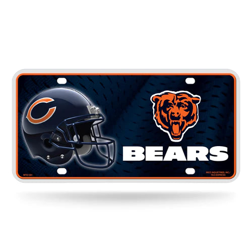 Chicago Bears Metal License Plate: Official NFL licensed product with team colors/graphics. Durable metal, 6" x 12".