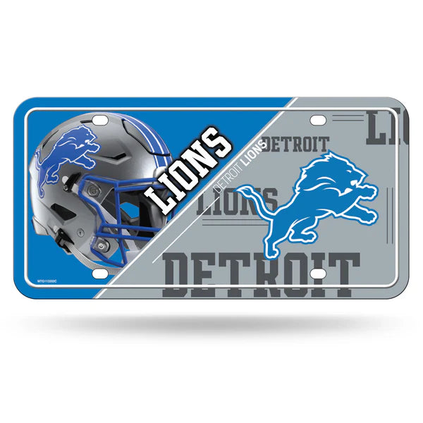 Detroit Lions NFL split design metal auto license plate, 6x12 inches, official team colors, fan vehicle décor