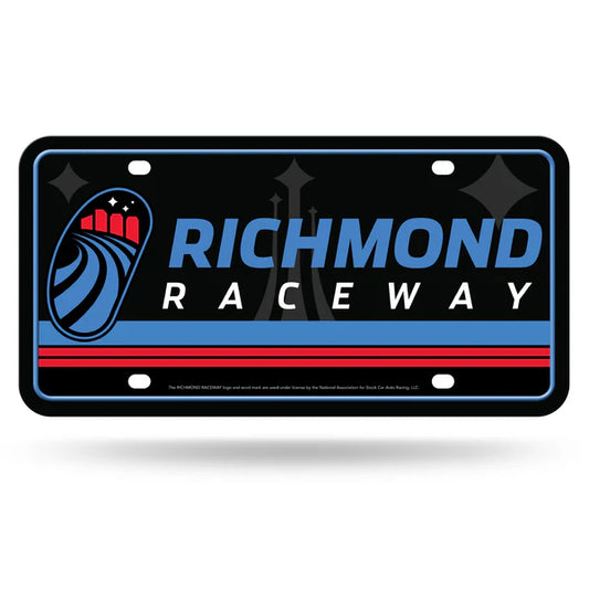 Richmond Raceway license plate with logo and text on a black background