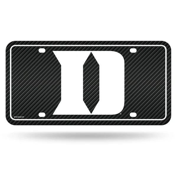 Duke Blue Devils NCAA 6x12 carbon fiber design metal license plate with team colors, officially licensed.