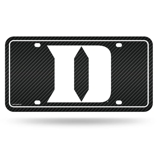 Duke Blue Devils NCAA 6x12 carbon fiber design metal license plate with team colors, officially licensed.