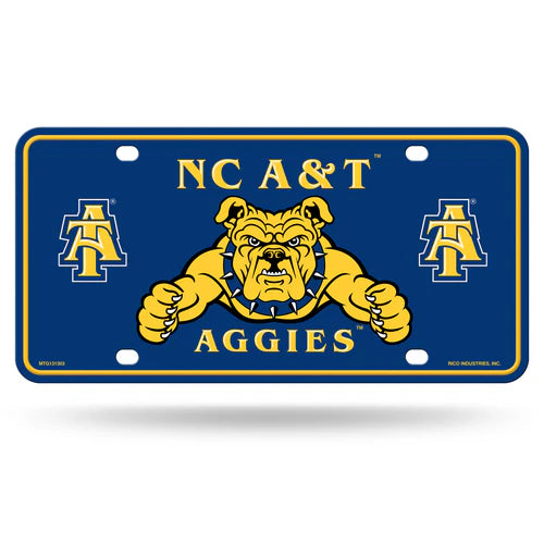 North Carolina A&T Aggies Metal License Plate by Rico, 6"x12", featuring team colors and graphics. Officially licensed by the NCAA. Perfect for fans.