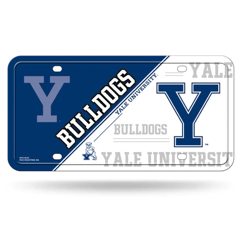 Yale Bulldogs Split Design Metal Auto License Plate / Tag by Rico Industries