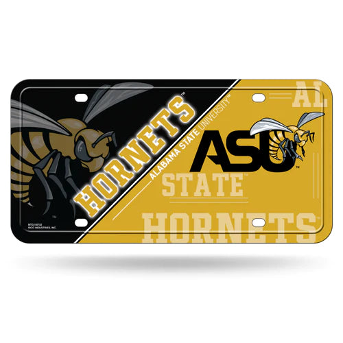 Alabama State Hornets 6"x12" Metal License Plate by Rico. Features team colors and graphics and is Officially Licensed.