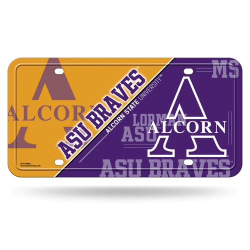 Alcorn State Braves Metal License Plate: Team colors and graphics, NCAA officially licensed, . 6"x12". Made by Rico 