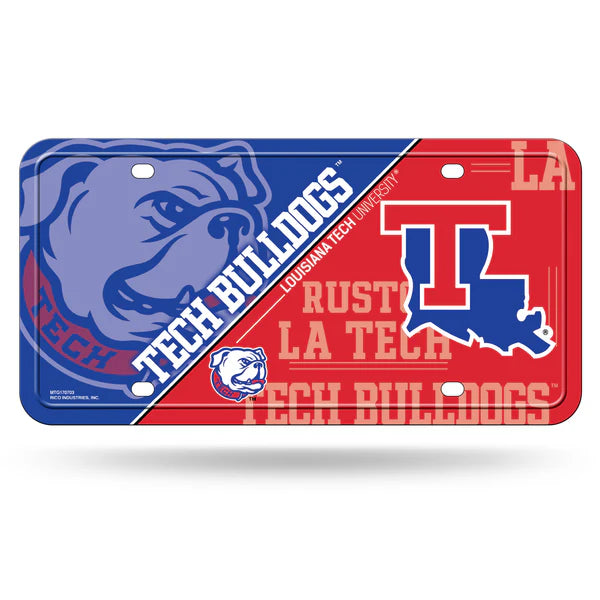 Louisiana Tech Bulldogs NCAA metal auto license plate, 6x12 inches, official team colors, fan vehicle décor