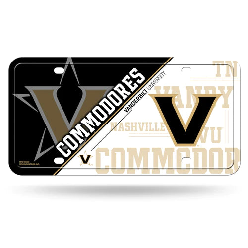 Vanderbilt Commodores Split Design Metal Auto License Plate / Tag by Rico Industries