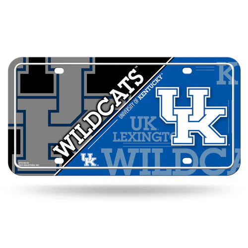 Kentucky Wildcats NCAA metal license plate with split design, bold team graphics, and durable 6x12 constructio