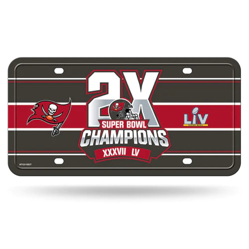 Tampa Bay Buccaneers 2 Time Super Bowl Champs Metal License Plate by Rico