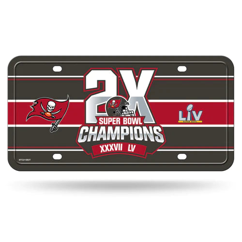 Tampa Bay Buccaneers 2-Time Super Bowl Champs metal license plate 6x12 inches, officially NFL licensed